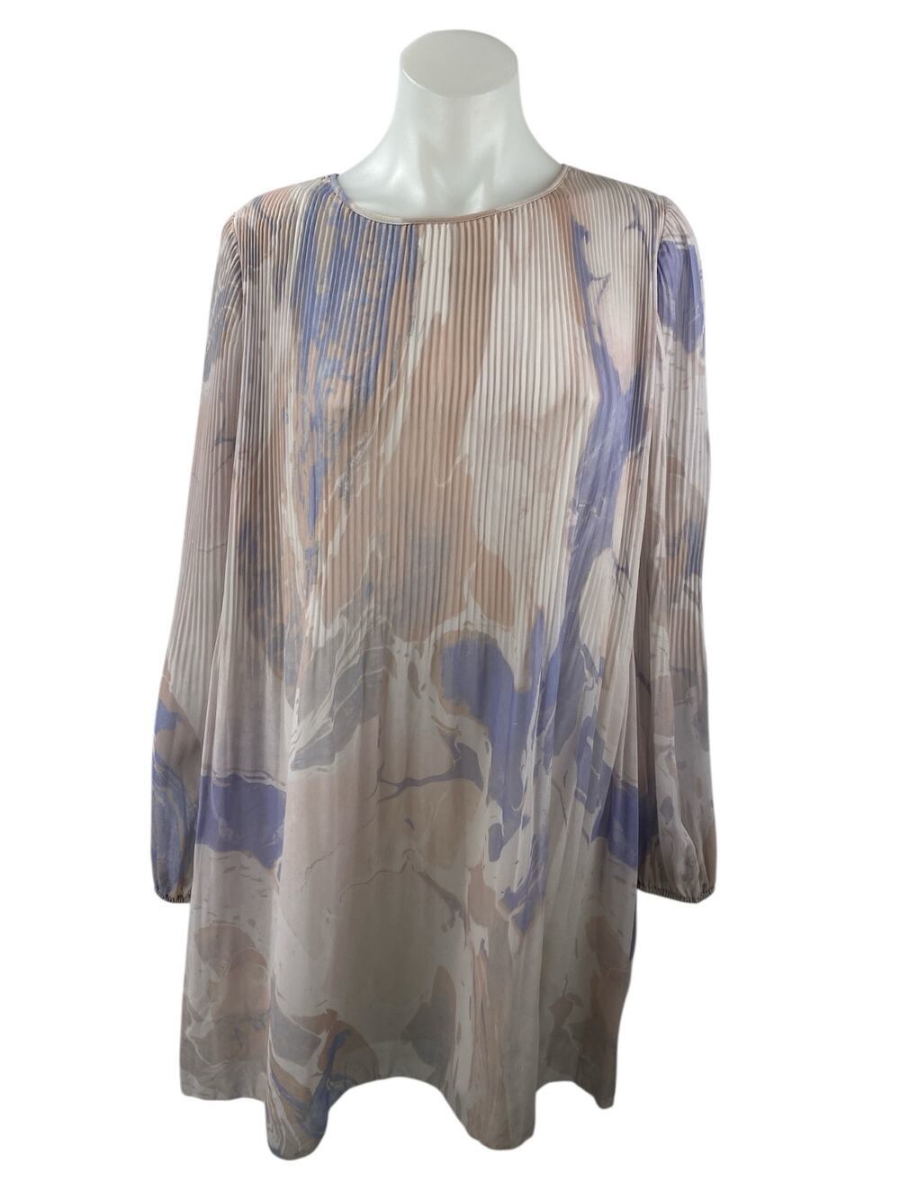 Aritzia Wilfred Daydreamer Multicolor Pleated Chiffon Long Sleeve Mini Dress M